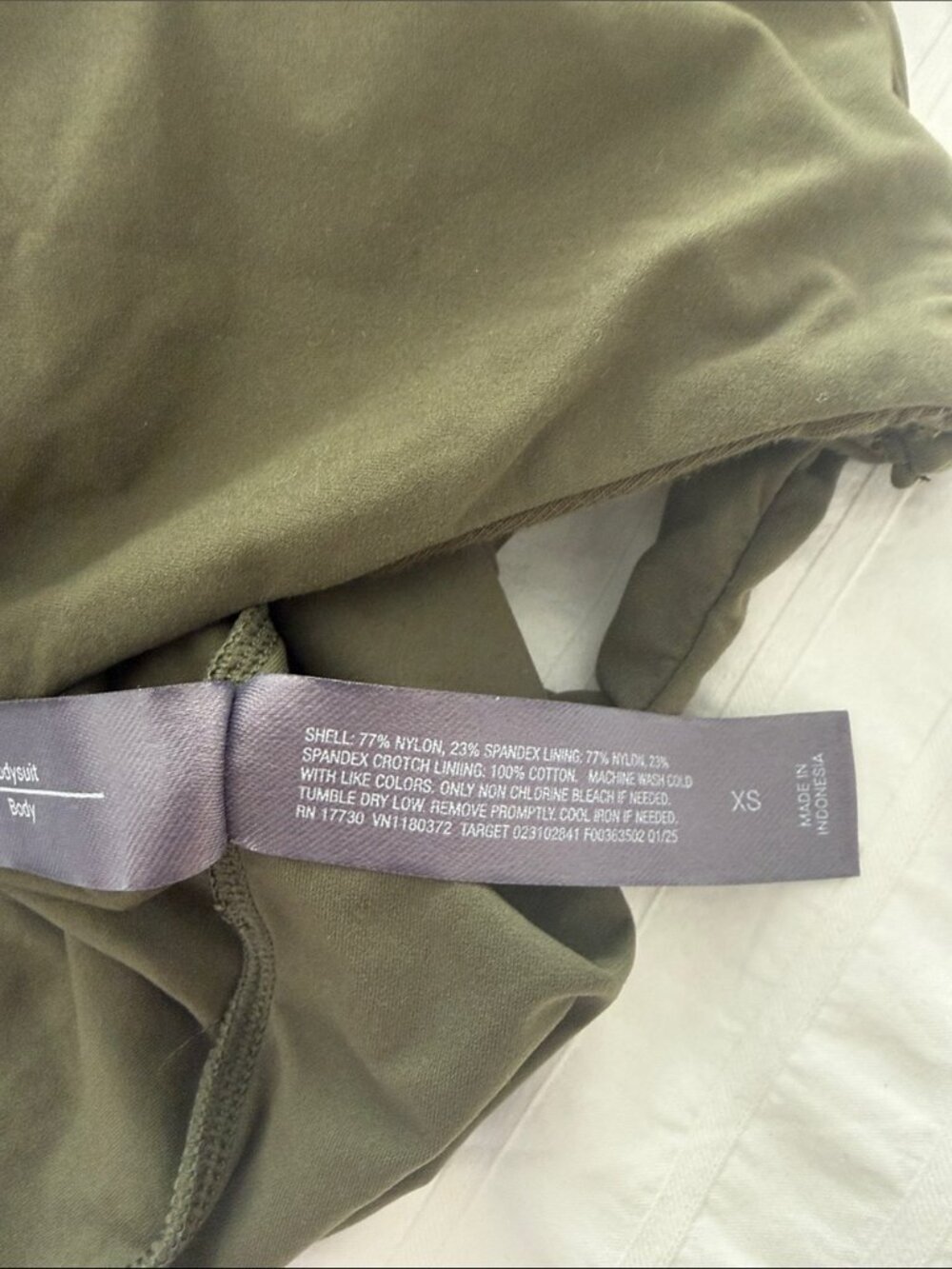 Auden Olive Green Bodysuit Soft Stretch Basic Women's Size XS NWT - Picture 9 of 11